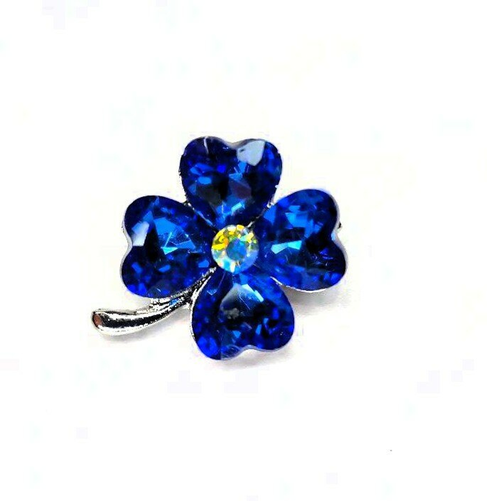 Брошь. Брошка. Клевер-четырехлистник — символ удачи. Цвет синий