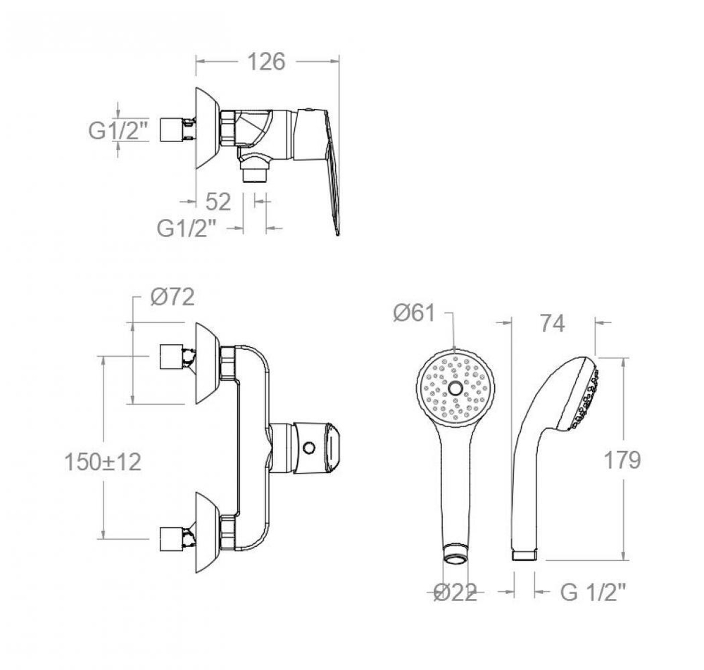 Смеситель для душа с ручным душем CIVIC 510801VP2