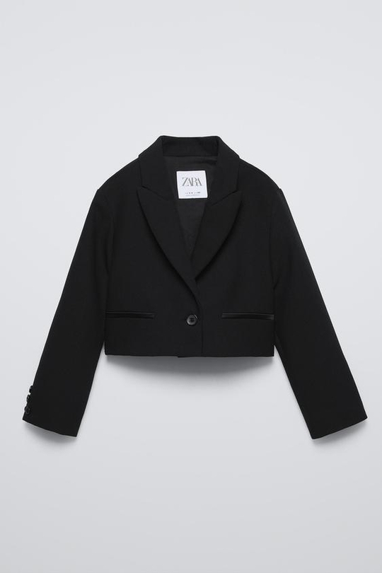 ZARA УКОРОЧЕННЫЙ БЛЕЙЗЕР, ЧЕРНЫЙ