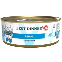 BEST DINNER Vet profi Консервы для собак с индейкой для поддержания функции почек 0,1 кг
