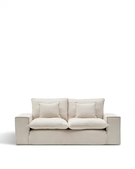 Двухместный диван Anarela 240 см, бежевый лен со съемным чехлом