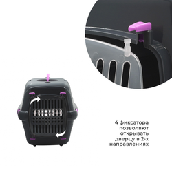 Клиппер-переноска ZOOSET с прозрачной дверцей и ремнем - L (54,5х36х34 см) - серый/сиреневый