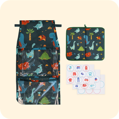 Набор для детского сада: кармашек, коврик, наклейки. Динозавры принт