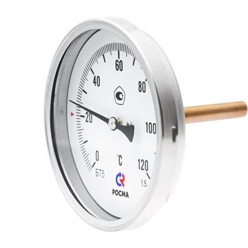 Термометр Росма БТ-51.211 (1/2", 100 мм, 0-120°С, 1,5) с погружной гильзой 100x6 мм