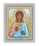 Ангел Хранитель, икона прямоугольная с рамкой, белое дерево, эмаль 210х260