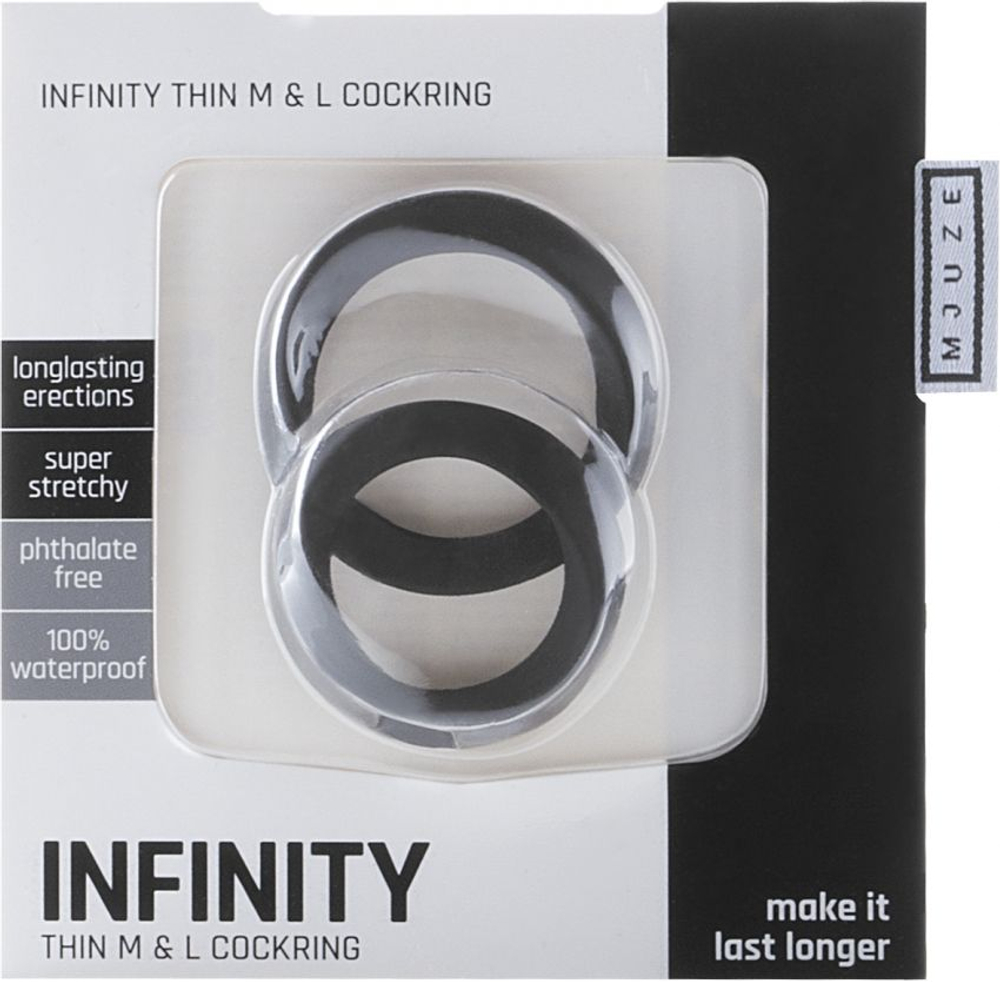 Набор из 2 чёрных эрекционных колец разного размера Infinity Thin M and L Cockring (Цвет: черный)