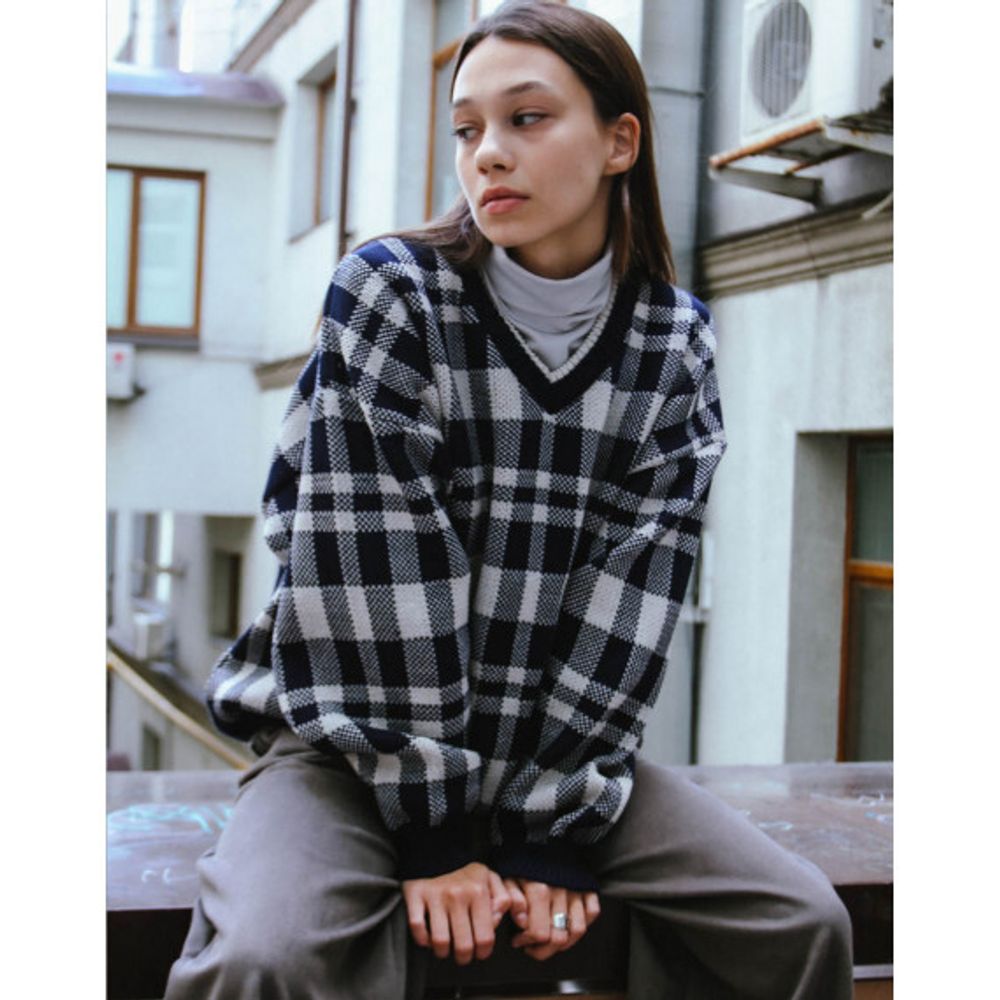 Свитер БИЧ Шашки Синий