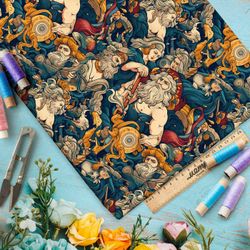 Ткань премиум атлас средневековые мотивы