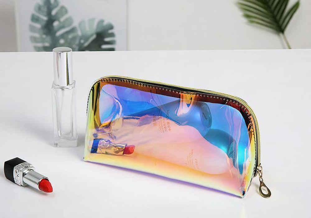 SALE!Женская полупрозрачная, голографическая косметичка-хамелеон, на молнии ,размер 18,5*10*7 см.1 шт.
