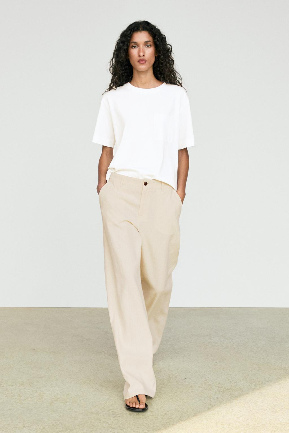 Massimo Dutti Футболка с коротким рукавом и карманом, экрю