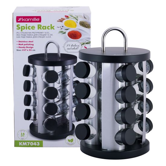 Набор ёмкостей для специй 16 шт. Kamille КМ-7043 на круглой подставке