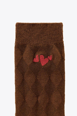 ZARA НОСКИ С ВЫШИВКОЙ В ВИДЕ РОМБОВ, СВЕТЛО-КОРИЧНЕВЫЙ