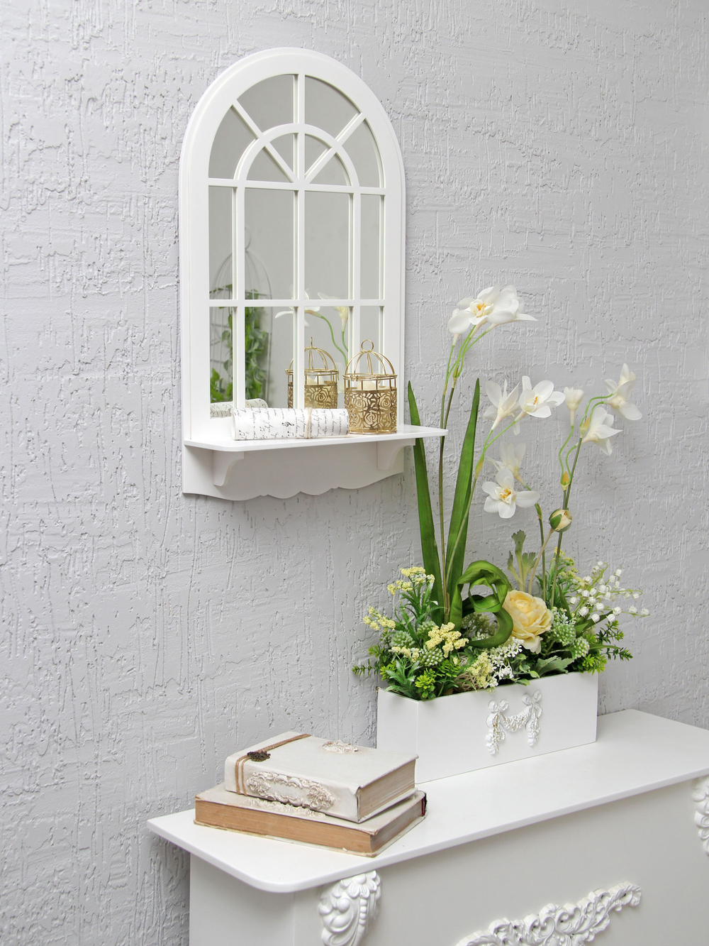 Декор для дома и интерьера зеркало настенное с полкой 30*50 см