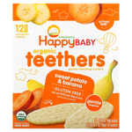 Happy Family Organics, Happy Baby, органические вафли для прорезывания зубов, батат и банан, 12 пакетиков по 4 г (0,14 унции)