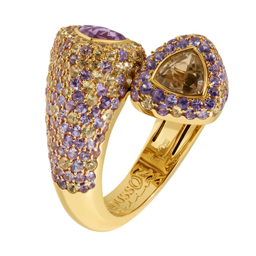 Кольцо c Аметистом, Цитрином и Цветными Сапфирами, R0082-0/19