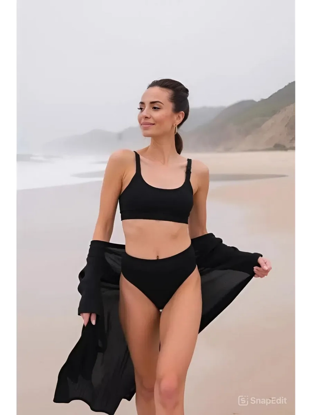 купальник раздельный бандо с чашечками и высокой талией