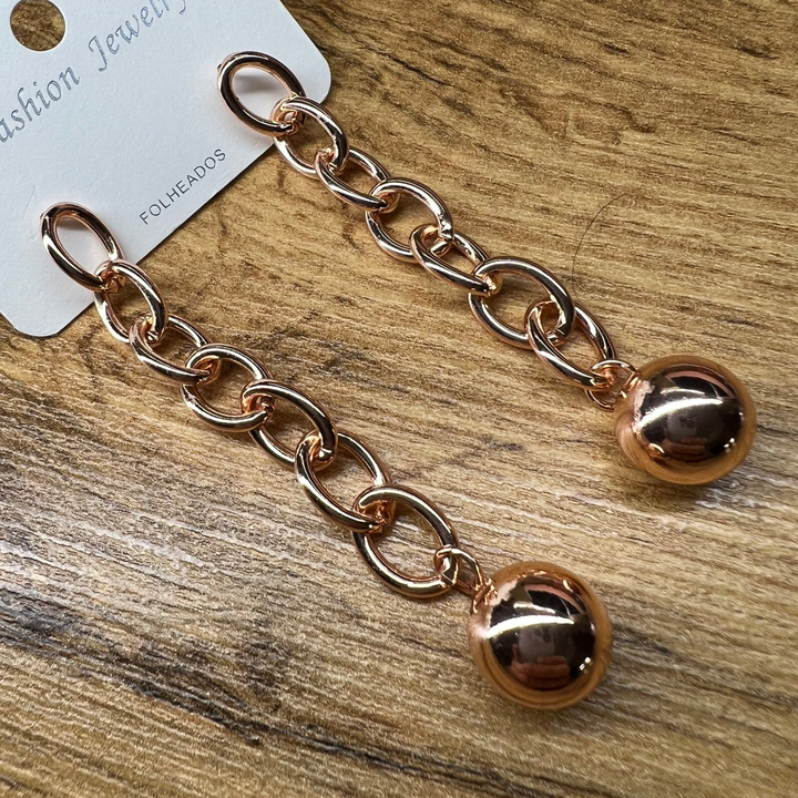 Серьги "Цепи" 7 звеньев овал подвеска шарик 11 мм металл медный