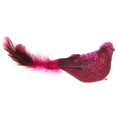 Украшение новогоднее на зажиме «Сияющая птица» 20 см, Фуксия