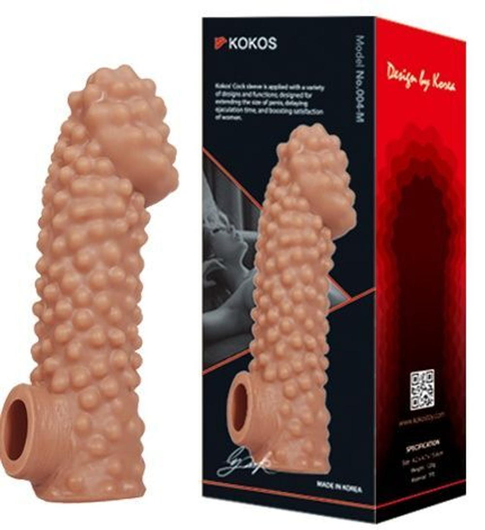 Насадка на фаллос с бугорками Cock Sleeve 004 Size M - 15,6 см. (Цвет: телесный)