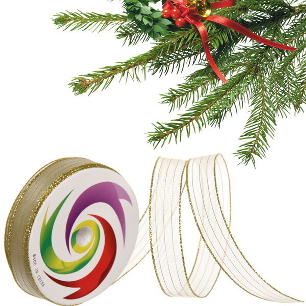 Лента для декорирования «Сияние» 1.5 см, 5 м, Золото (капрон)