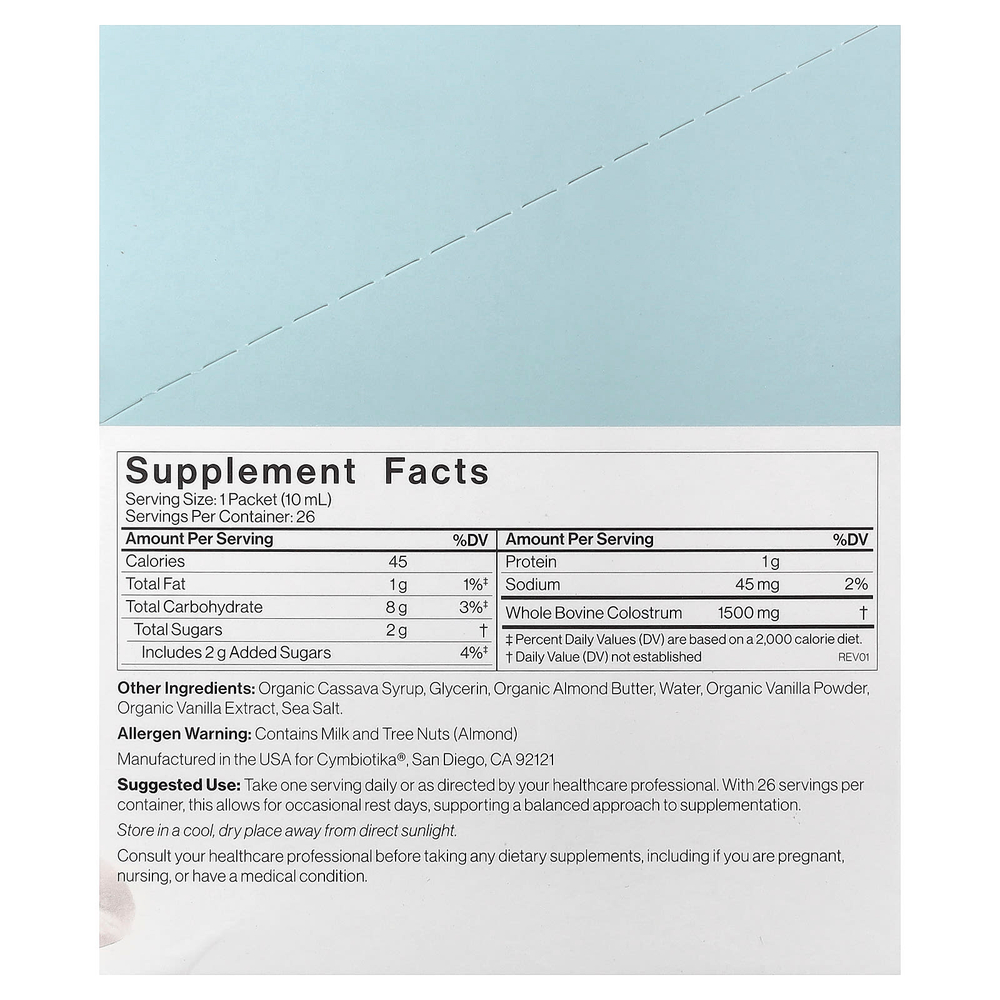 Cymbiotika, молозиво, ваниль и морская соль, 26 пакетиков по 10 мл (0,3 жидк. унции)