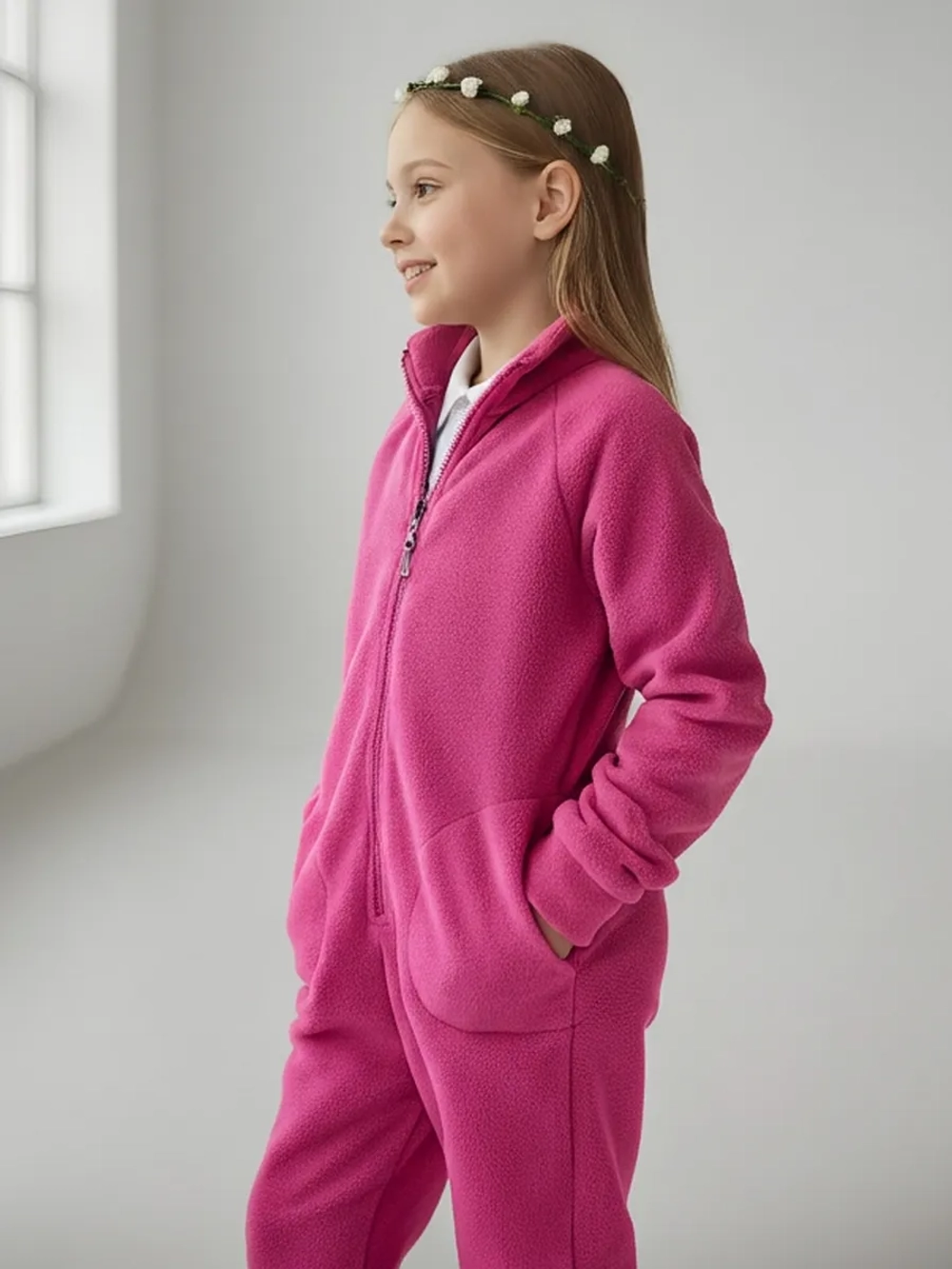 Теплый флисовый комбинезон с карманами