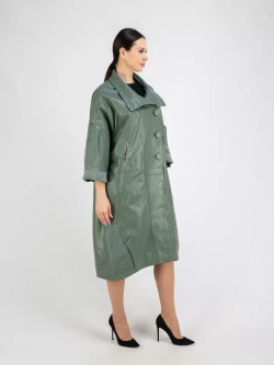 Кожаный плащ длинный пальто оверсайз