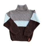 Свитер для мальчиков "Косики полосатик" р-р 98-104, коричневый/бежевый 1763