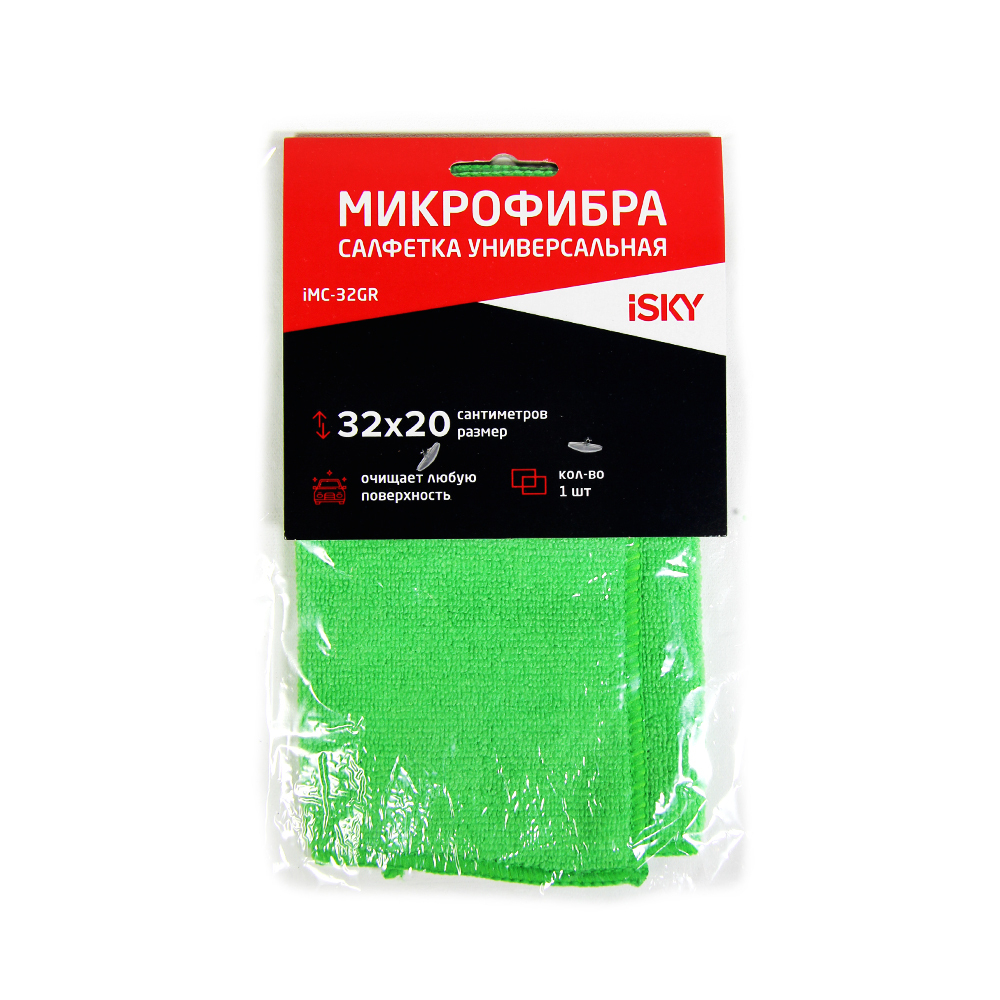 Салфетка для ухода за автомобилем iSky, 32х20 см, микрофибра, зеленый IMC32GR