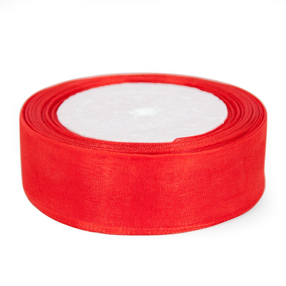 Лента декоративная (2,5 см*22,85 м) Органза, Красный, 1 шт.