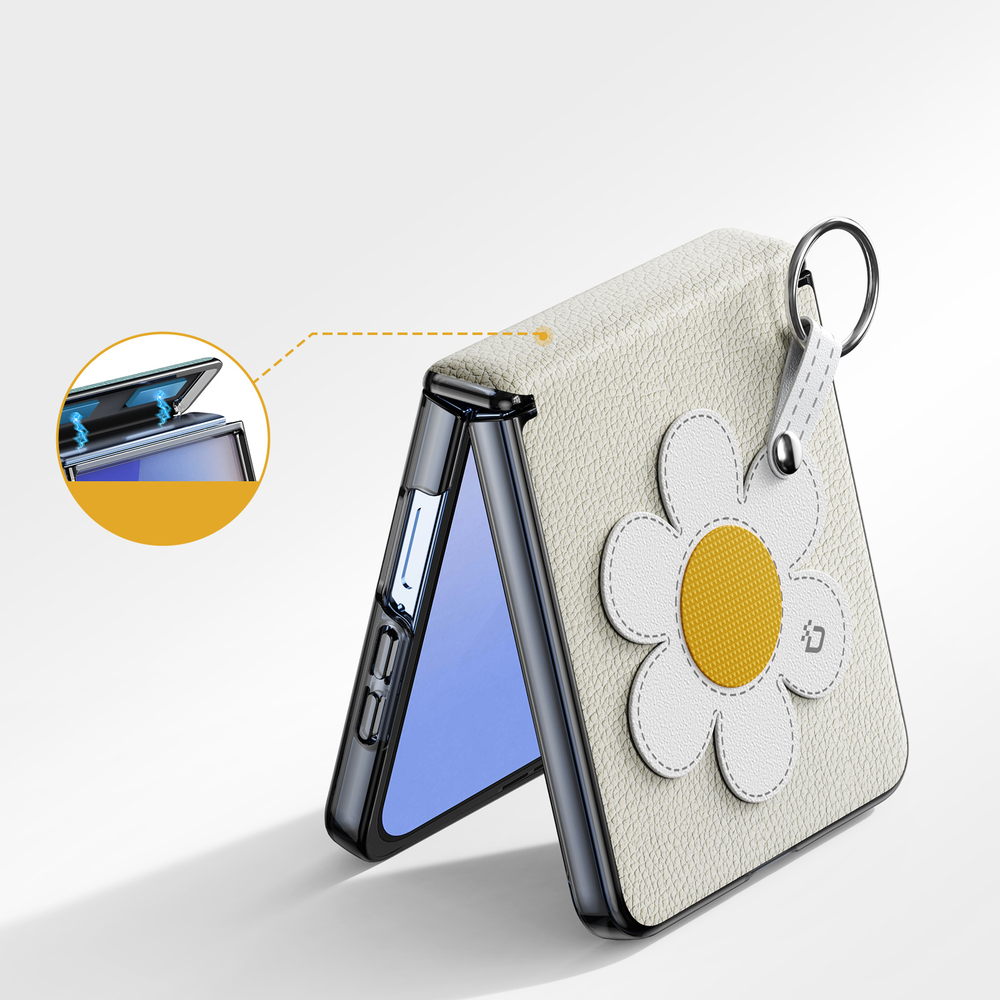 Чехол серого цвета (Daisy Edition) из искусственной кожи от Dux Ducis для Samsung Galaxy Z Flip 7, серия Luvy Series Case