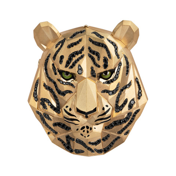 Брошь Тигр с Чёрными Бриллиантами, Эмаль, Brs0194-0/1
