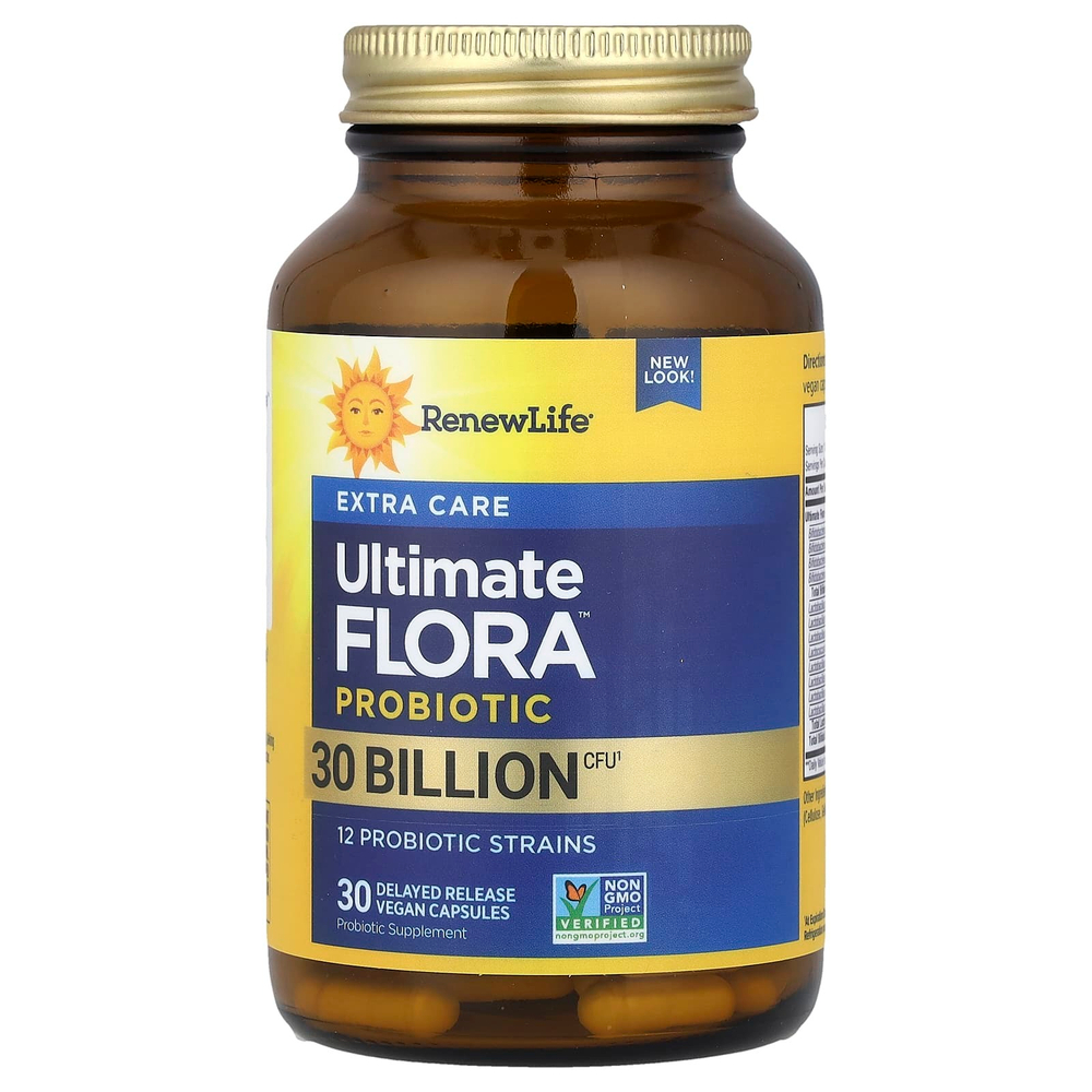 Renew Life, пробиотик Extra Care Ultimate Flora™, 30 млрд КОЕ, 30 веганских капсул с отсроченным высвобождением