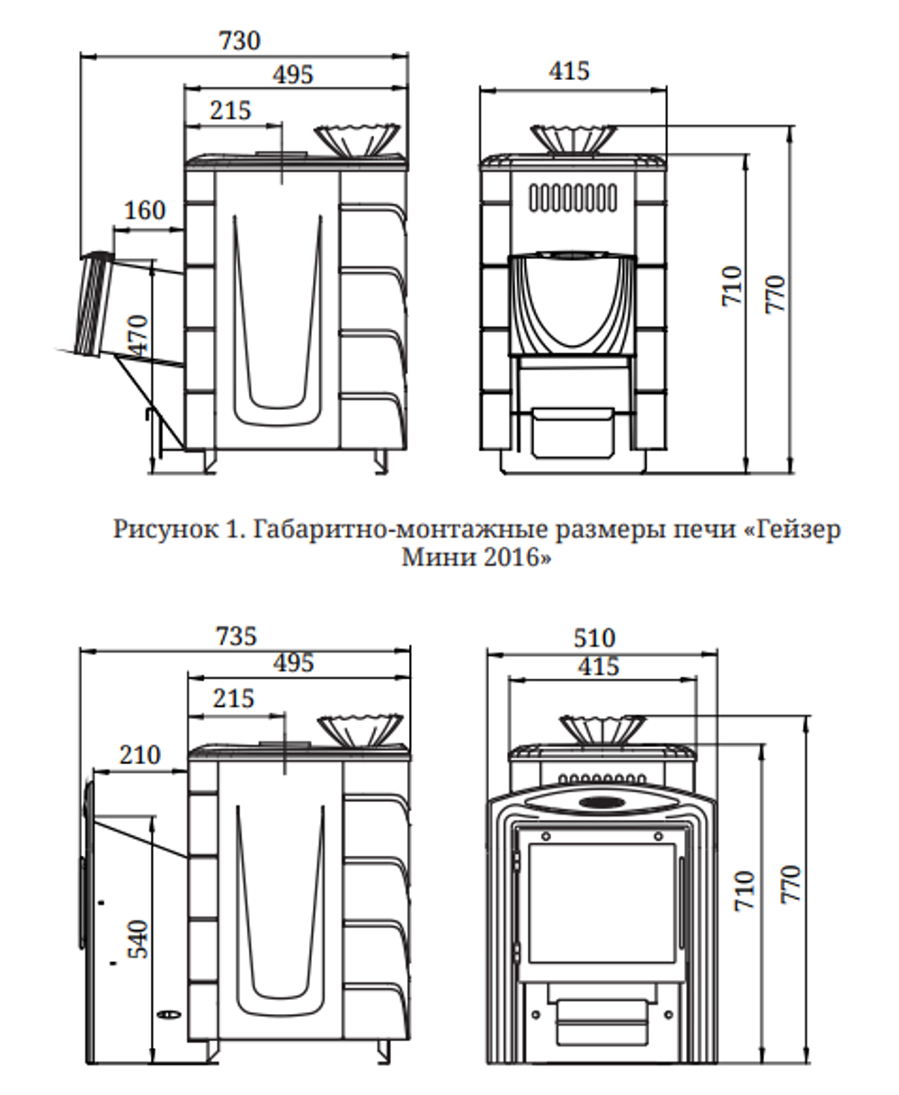 Печь TMF Гейзер Мини 2016 Inox ДН ЗК антрацит размеры