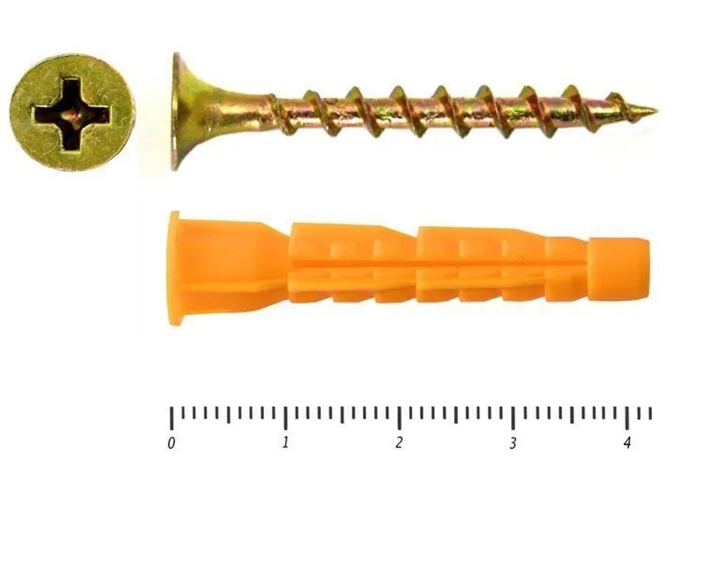 Комплект крепежа: дюбель с бортом 6×42 + саморез универсальный 5×40, 100 шт