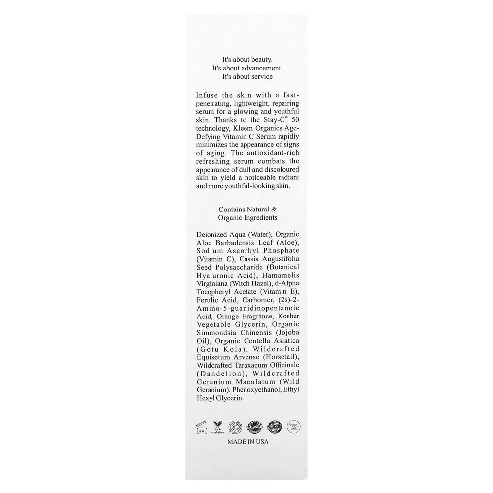 Kleem Organics, Jeunesse, профессиональная антивозрастная сыворотка с витамином C, 50 мл (1,7 жидк. унции)