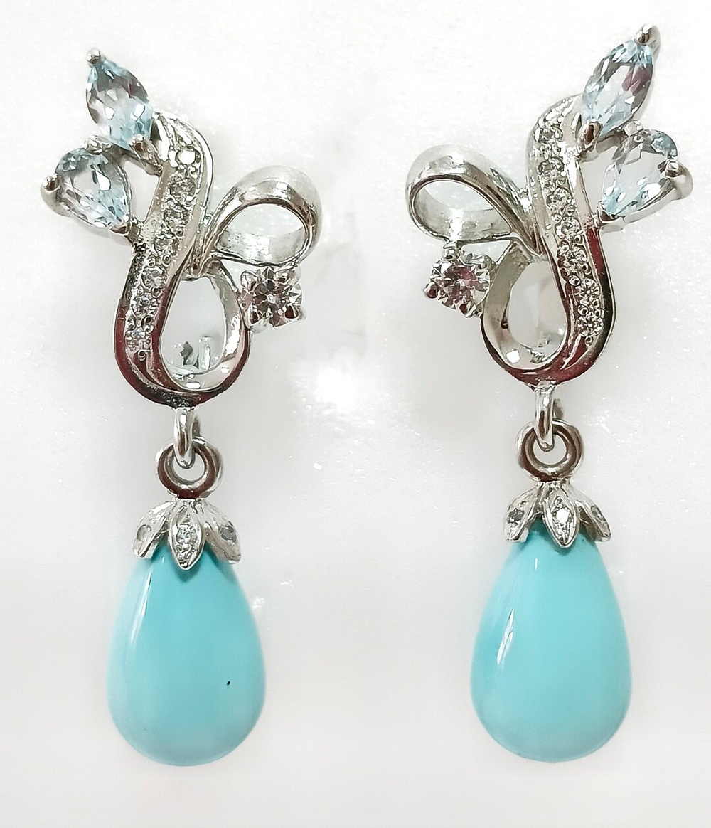 Серьги "Эстерелла" из серебра с топазами и бирюзой