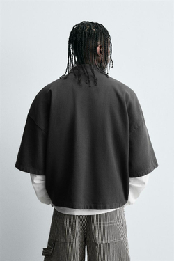 ZARA ПОЛО СВОБОДНОГО КРОЯ С ВЫШИВКОЙ, СЕРЫЙ