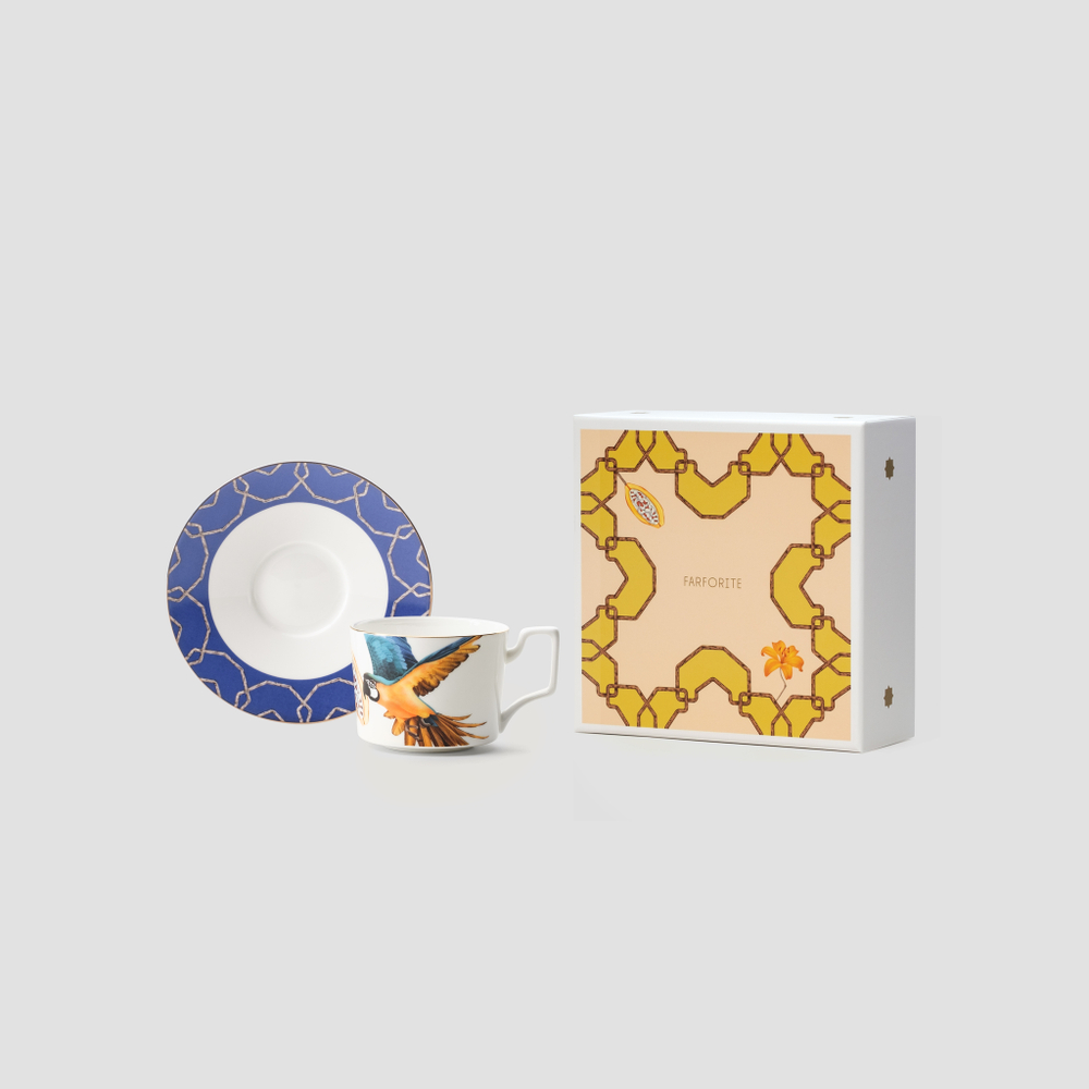 Чайная пара Farforite «Попугай / Амазония» 250 мл в подарочной коробке
