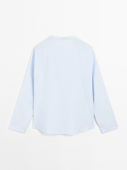 Massimo Dutti Блуза с длинными рукавами и воротником, синий