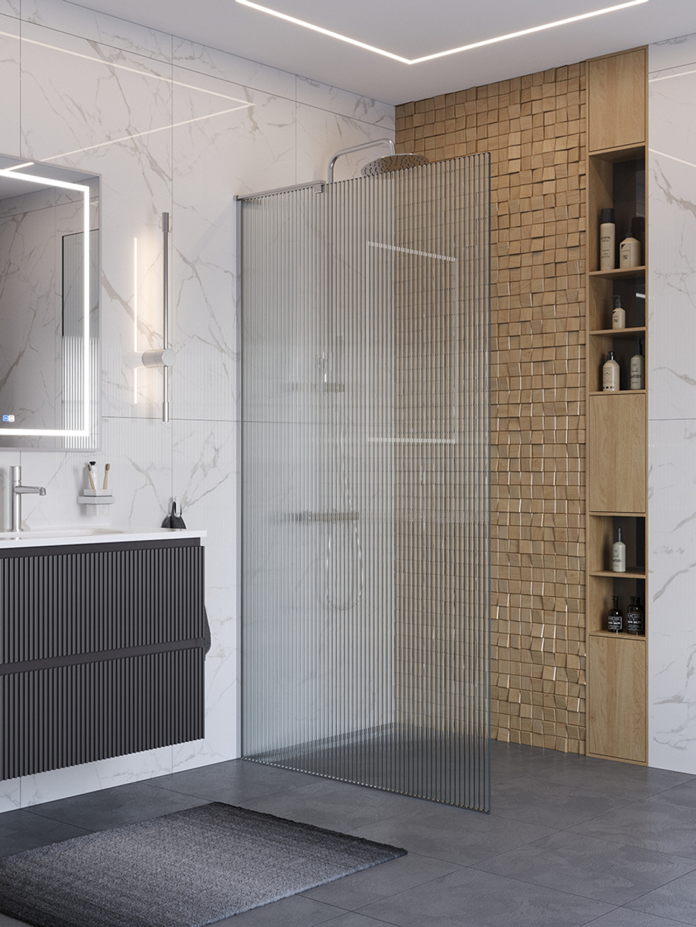 Душевая перегородка BelBagno UNO-L-1-TB-100-FL-Cr профиль хром, стекло рифленое FLUTTO