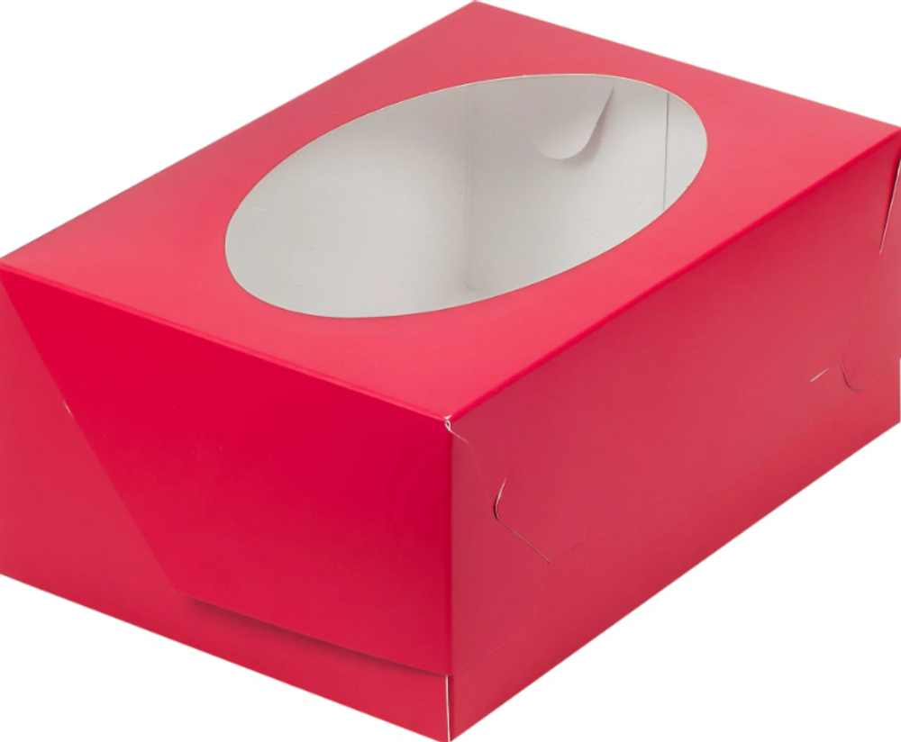 Коробка для капкейков 6 шт с окошком 235*160*100 мм (красный)