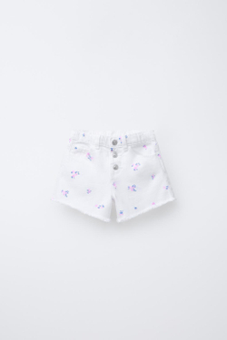 ZARA БЕРМУДЫ ИЗ ТВИЛА С ЦВЕТОЧНЫМ ПРИНТОМ, БЕЛЫЙ