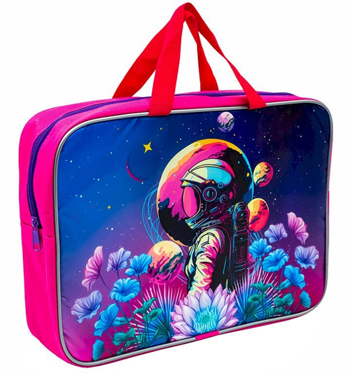 Папка для труда с ручками ПандаРог Космические Фантазии, А4, 35x25x8 см, текстиль, на молнии