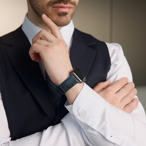 Ремешок для Apple Watch 44/45/46 mm из кожи питона, синего цвета