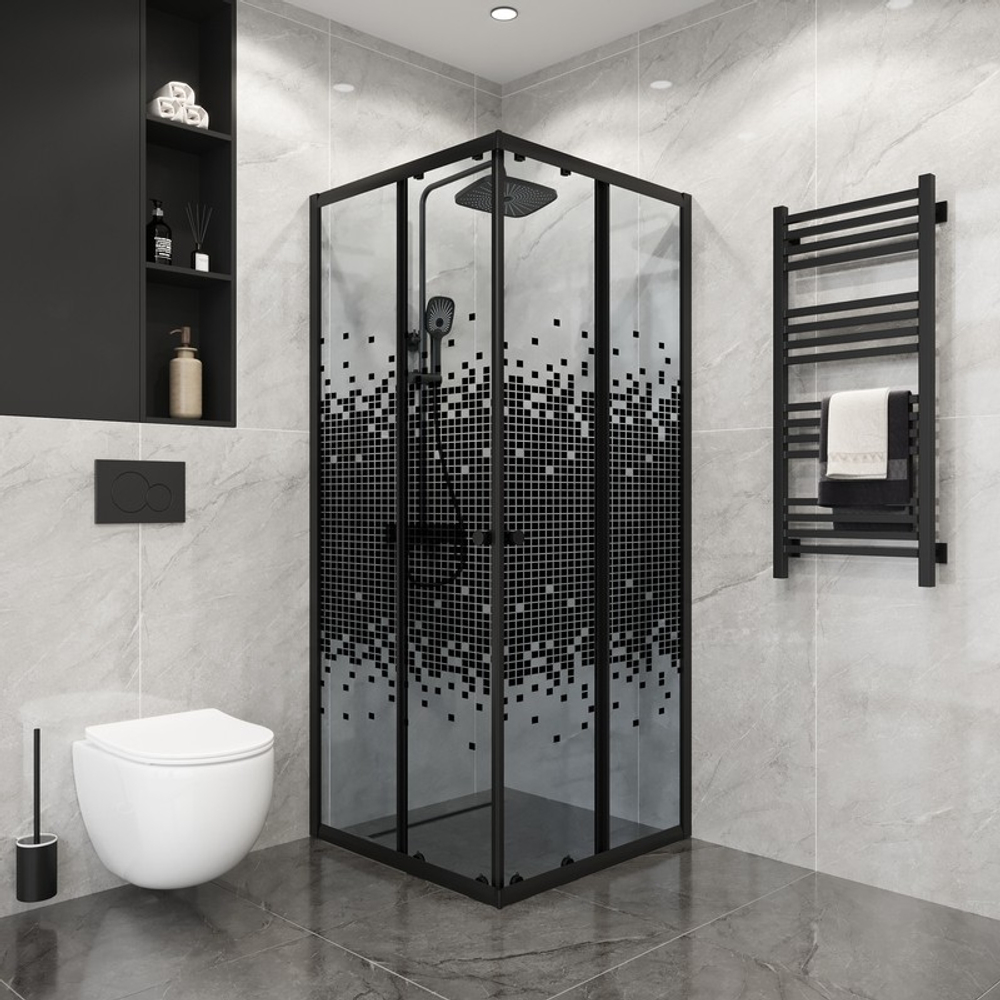 Душевое ограждение Niagara Eco NG-1008-14QBLACK (80х80х190) квадрат,раздвижное,черный,стекло мозаика,1 место