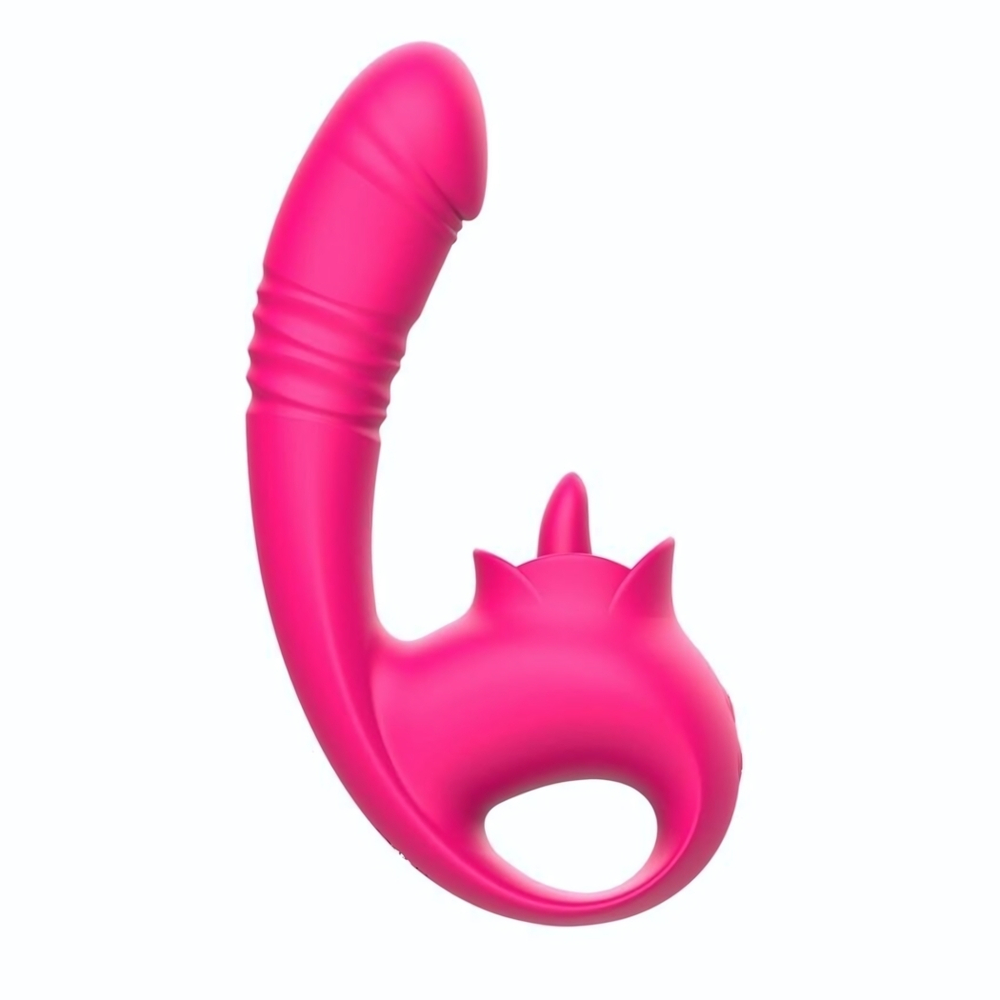 Розовый изогнутый вибратор с фрикциями - 19,7 см. (Цвет: розовый)