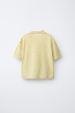 ZARA ТРИКОТАЖНОЕ ПОЛО ИЗ ХЛОПКА И ЛЬНА, ЛИМОННО-ЖЕЛТЫЙ