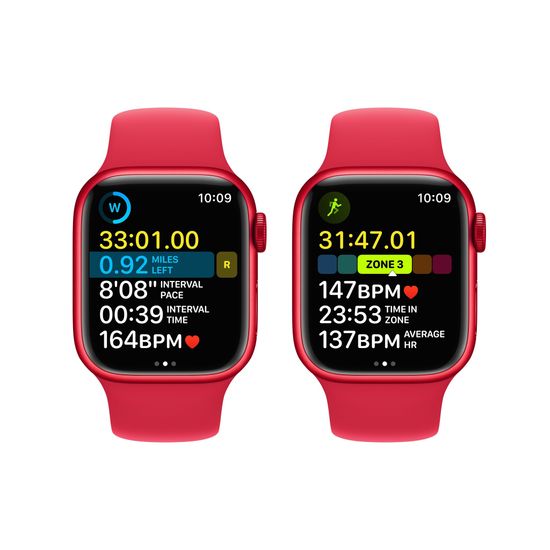 Apple Watch Series 8, 45 мм, корпус из алюминия цвета (PRODUCT)RED, спортивный ремешок цвета (PRODUCT)RED