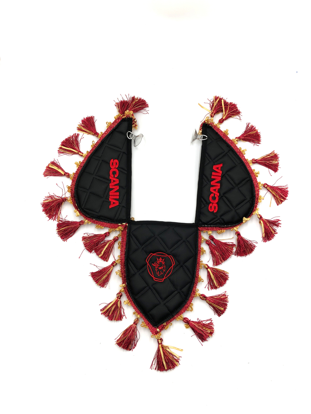 Вымпел тройной SCANIA (экокожа, черный с красными кисточками)